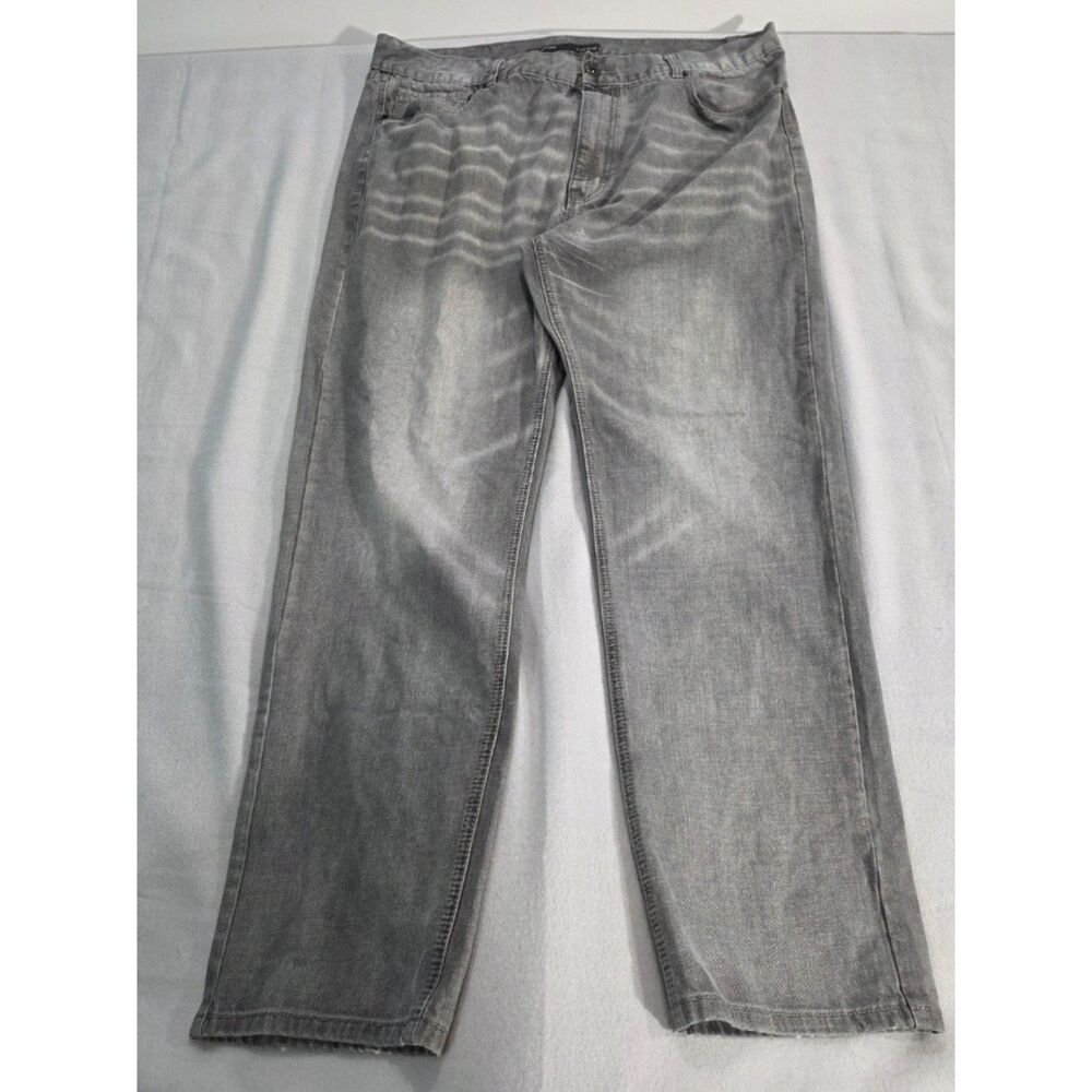 Rocawear Mens 44x34 Grey Faded Classic Fit Denim Jeans Big Tall Whiskered Y2K